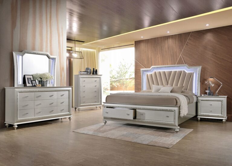 Acima 27230q 4 Piece Champagne Led Wood Bedroom Set By