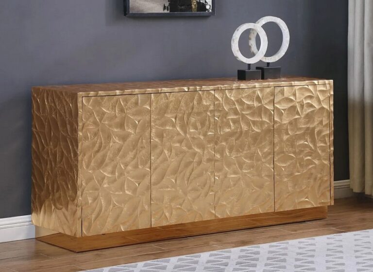 Everly Quinn Dickson Gold Finish Wood Hollow Design Sideboard By