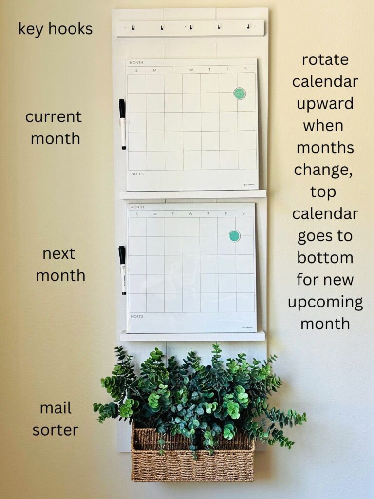 Two Month Calendar Rack With Key Hooks And Mail Organization