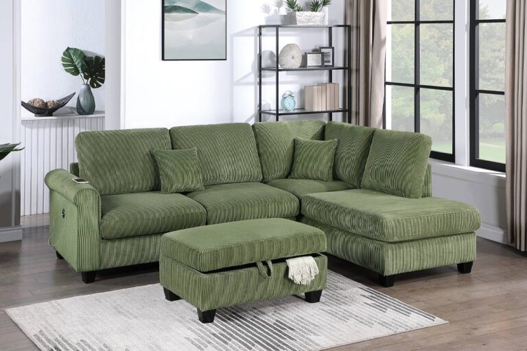 Poundex F8454 3 Piece Green Corduroy Fabric Sofa With Reversible