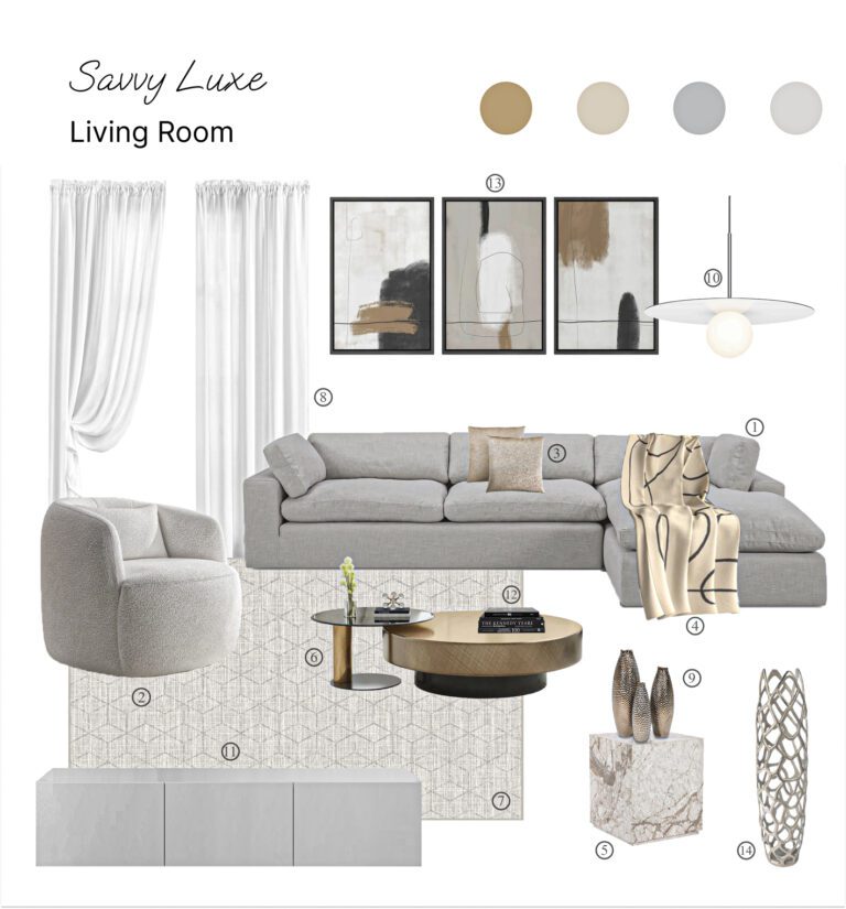 Savvy Luxury Living Room: Product Board With Shopping List