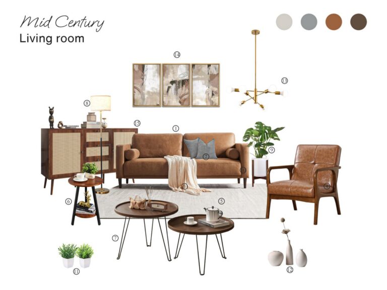 Cozy Mid Century Living Room With Shopping List